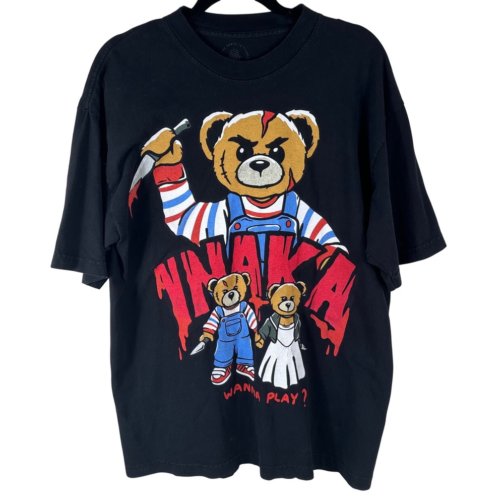 Inaka Power Shirt Mens L Black Slashing Bear Horror Graphic Gym Streetwear Tee
